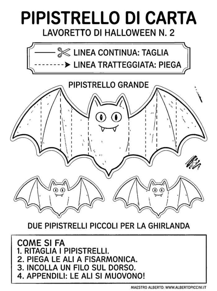 Lavoretto halloween 2 pipistrello bianco nero da colorare